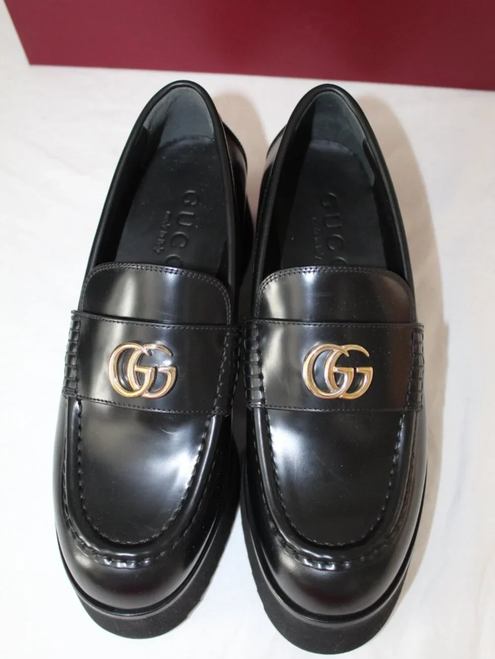 NWB Gucci GG Millennial Ribot Wedge Loafers Platform Black Leather 39.5 816326 - Picture 3 of 7